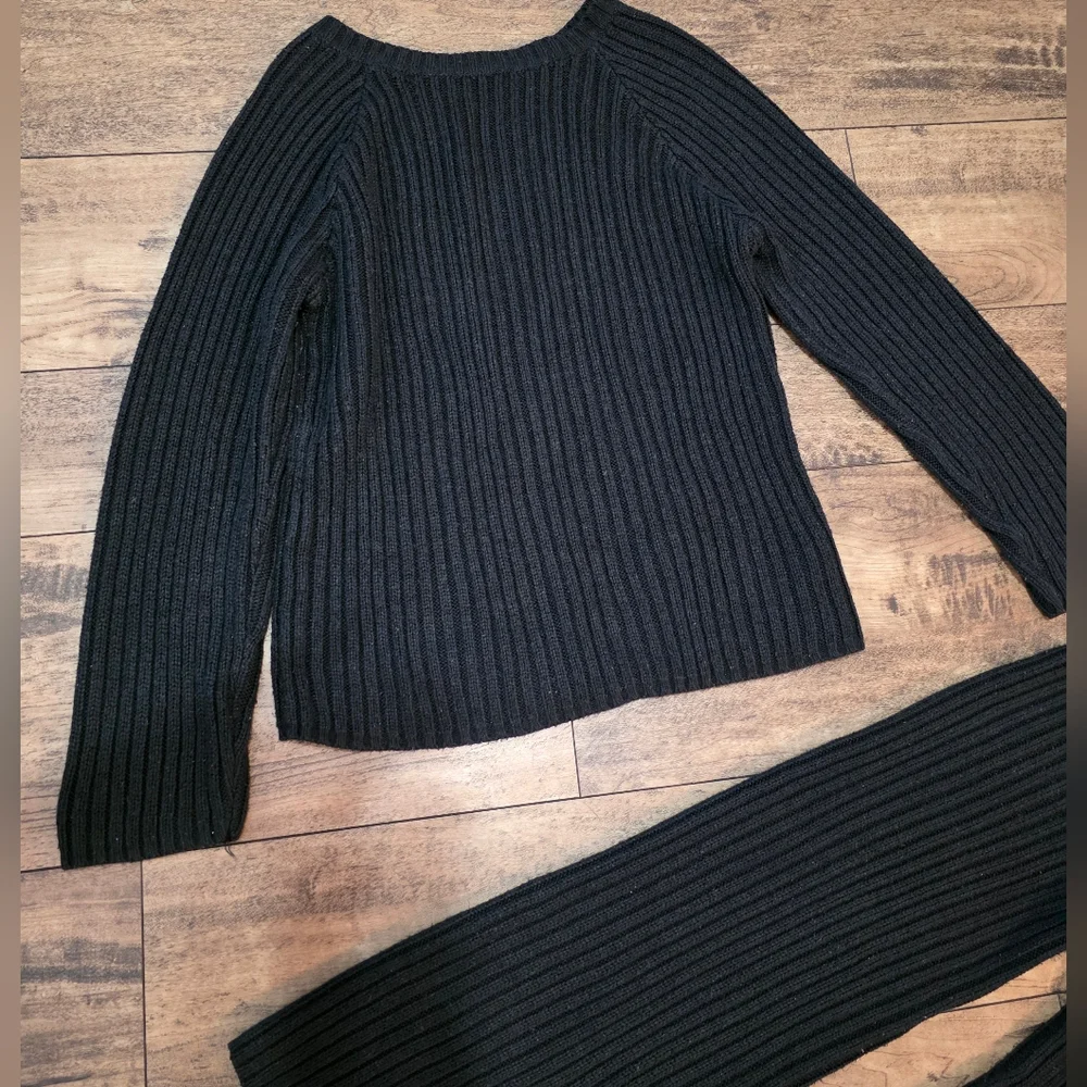 SHEIN Black Ribbed Knit Top‎ Bottom Set Trendy Comfort Winter Cold Size 13/14